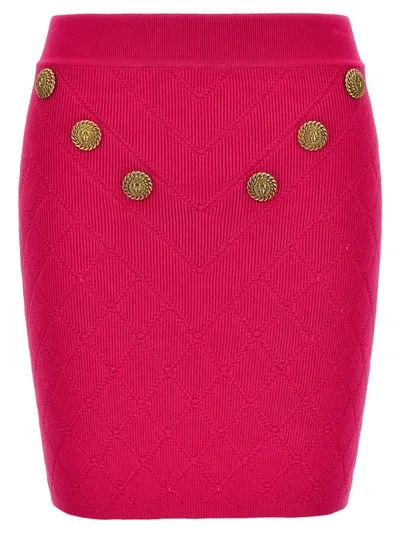 Balmain Lion-buttons Ribbed Mini Skirt In Fuchsia