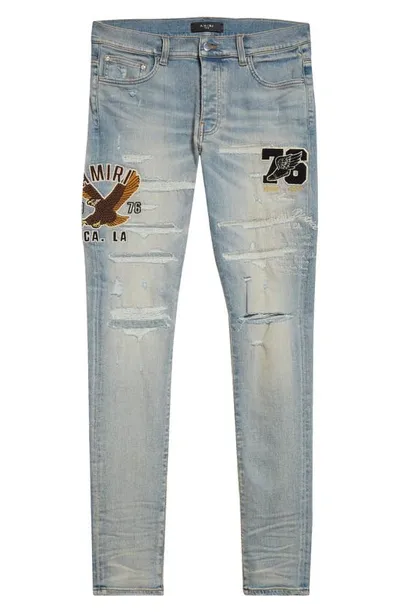 Amiri Indigo Varsity Eagle Jeans In Antique Indigo