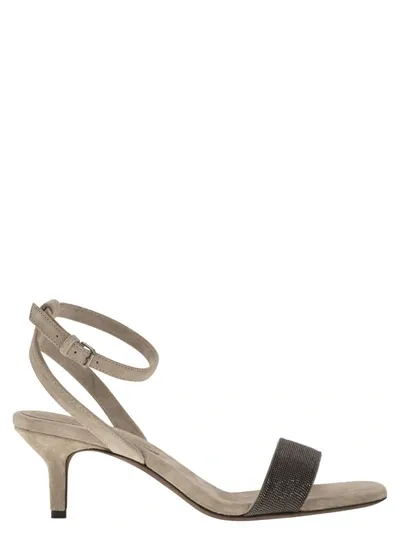 Brunello Cucinelli Suede Sandals With Precious Insert In Stone