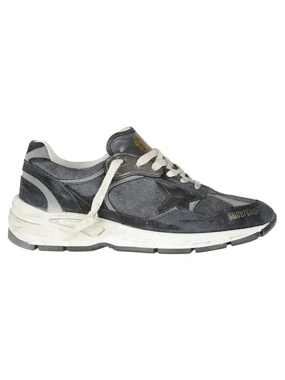 Golden Goose Running Dad Net And Suede Upper Leather Star Net H In Dark Blue/silver/black