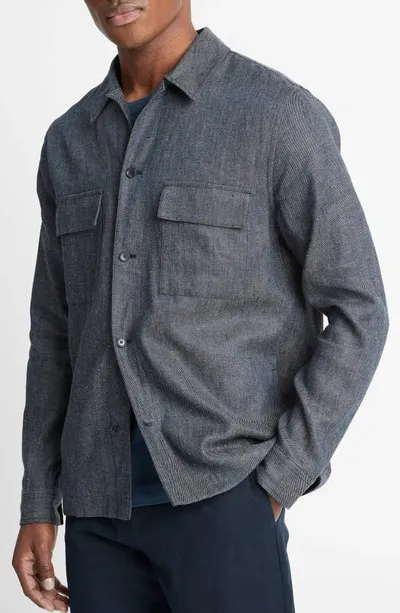 Vince Regular Fit Linen Twill Shirt Jacket In Dark Indigo