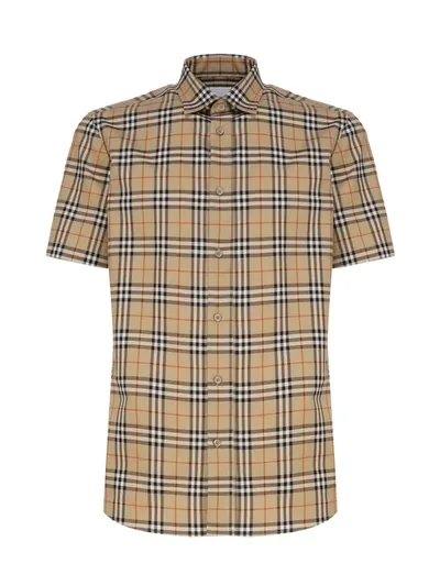 Burberry Vintage Check Shirt In Cotton In Beige