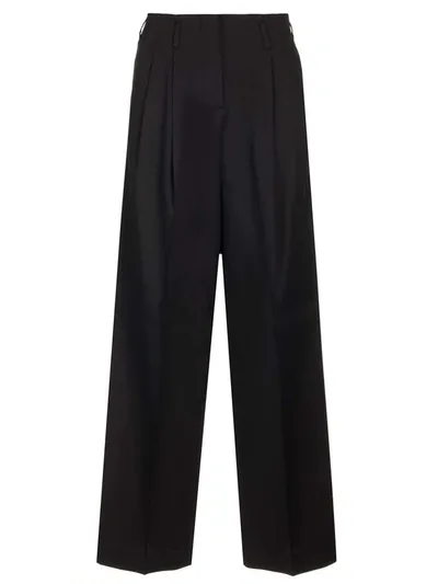 Golden Goose Wool Gabardine Wide Leg Trousers In Black