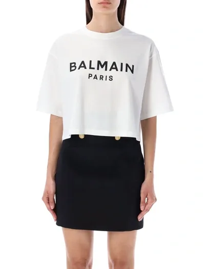 Balmain Cropped Logo Tee T-shirt In Multicolor