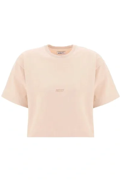 Autry Boxy T-shirt With Debossed Logo In Pink