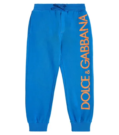 Dolce & Gabbana Kids' Logo Cotton Jersey Sweatpants In Blue