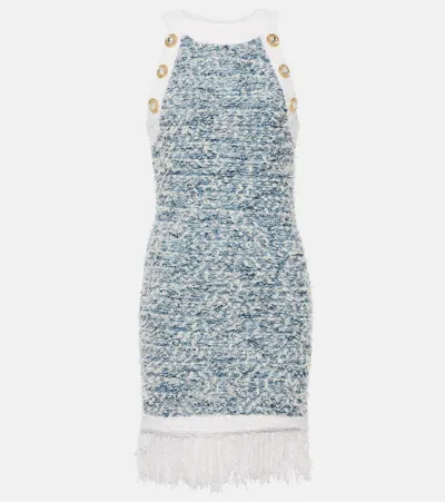 Balmain Tweed Mini Dress In Blue