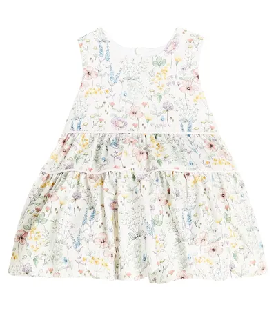 Il Gufo Baby Floral Tiered Cotton Dress In Green