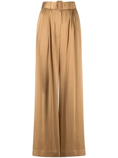 Zimmermann Silk Wide-leg Tuck Pants In Sand