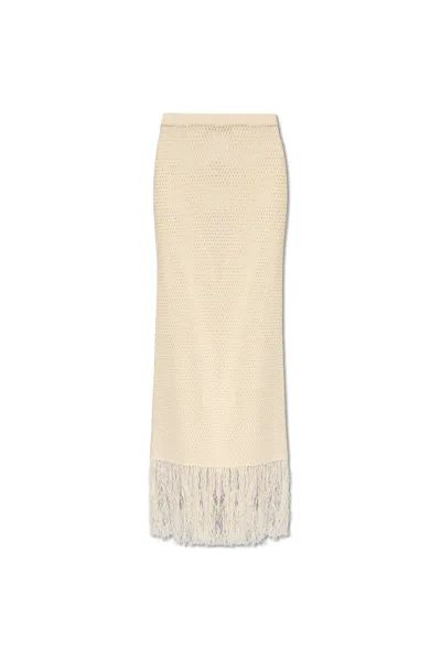 Nanushka Lindy Fringed Openwork Skirt In Beige