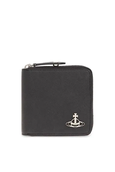 Vivienne Westwood Orb Plaque Zip Around Wallet In Black