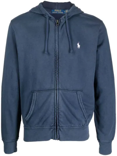 Polo Ralph Lauren Zipped Drawstring Hoodie In Blue