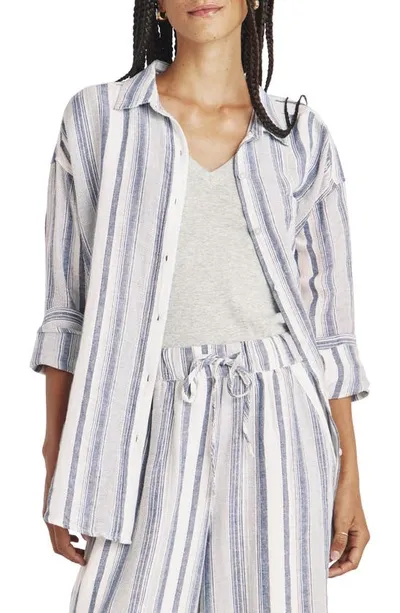 Splendid Bowen Striped Linen And Cotton Button-front Shirt In Grey Mist Stripe