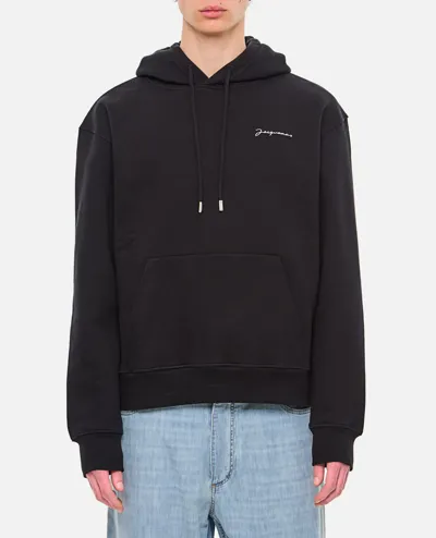 Jacquemus Mens Black Le Sweatshirt Brode Brand-embroidered Organic-cotton Hoody