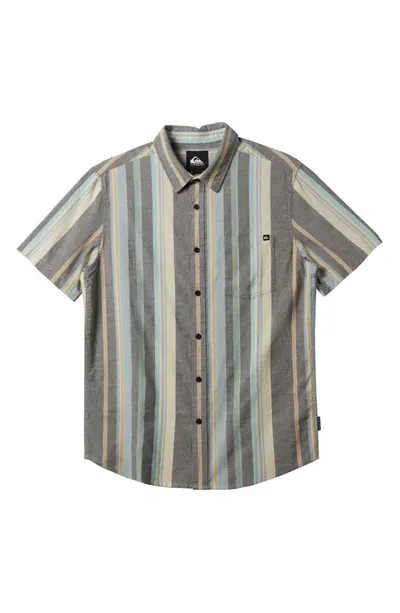 Quiksilver Kids' Oxford Stripe Short Sleeve Woven Shirt In Black