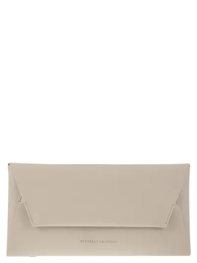 Brunello Cucinelli Leather Cross-body Bag In Grey