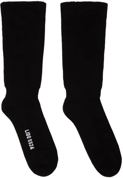 Rick Owens Black Mid Calf Socks In 0911 Black/milk