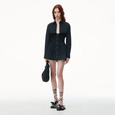 Alexander Wang Smocked Mini Dress With Overshirt In Black