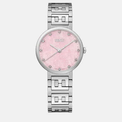 Pre-owned Fendi Silver Steel Watch In Pink