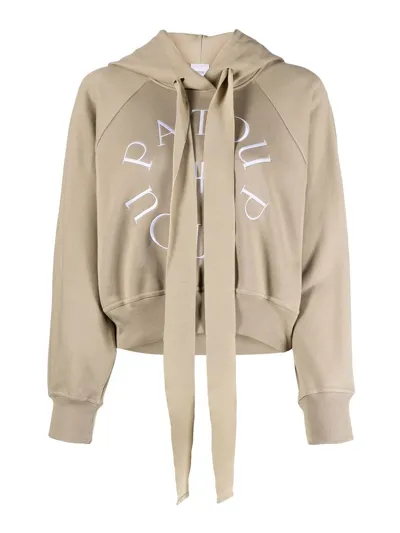 Patou Cropped Medallion Logo Hoodie In Beige