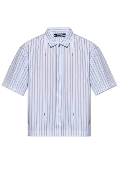 Jacquemus Pinstripe Collared Short In Blue