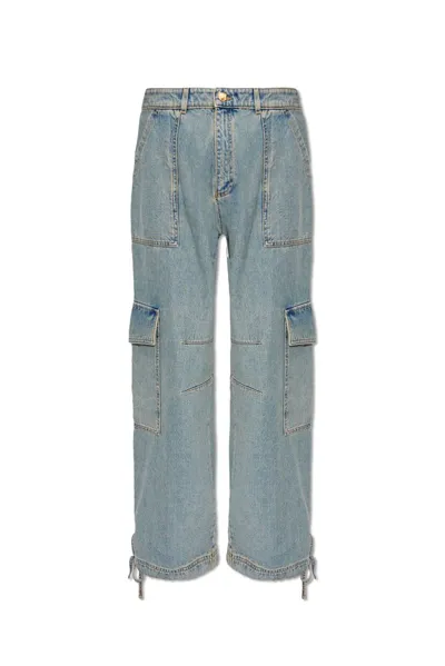 Moschino Wide Denim Cargo Jeans In Light Blue