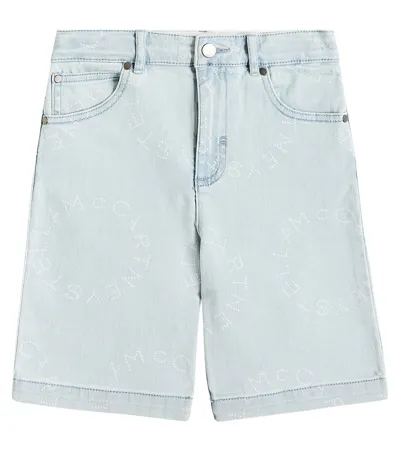 Stella Mccartney Kids' Logo Denim Shorts In Blue