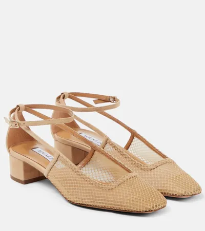 Aquazzura Forbidden Love Net Ankle-strap Pumps In New Nude