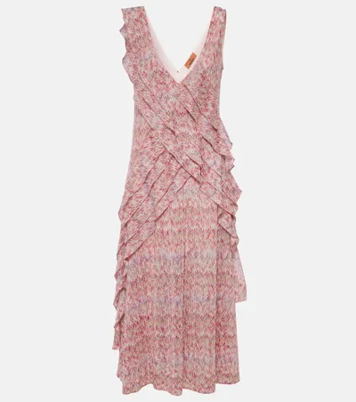 Missoni Zig Zag Ruffled Maxi Dress In Pink