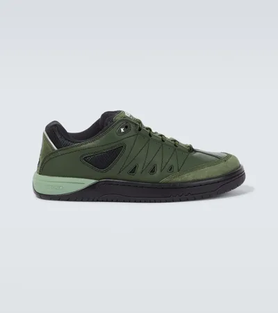 Kenzo Mesh-panelled Leather Sneakers In Green