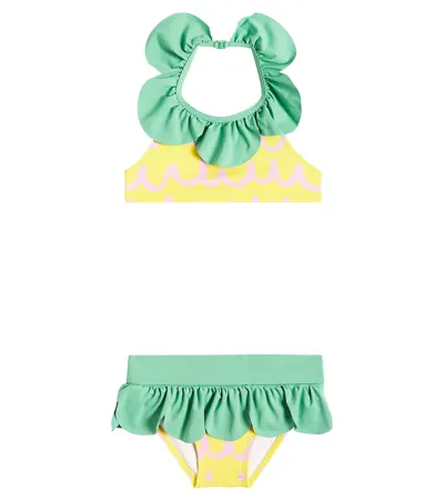 Stella Mccartney Kids' Printed Ruffled Bikini In Giallo/viola