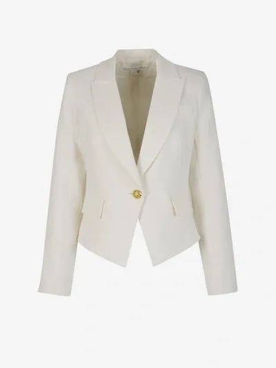 Veronica Beard Asymmetrical Linen Blazer In Beige