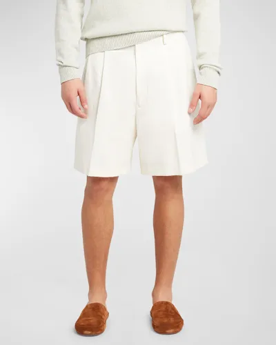 Loro Piana Joetsu Wide-leg Pleated Cotton And Linen-blend Twill Shorts In Neutrals