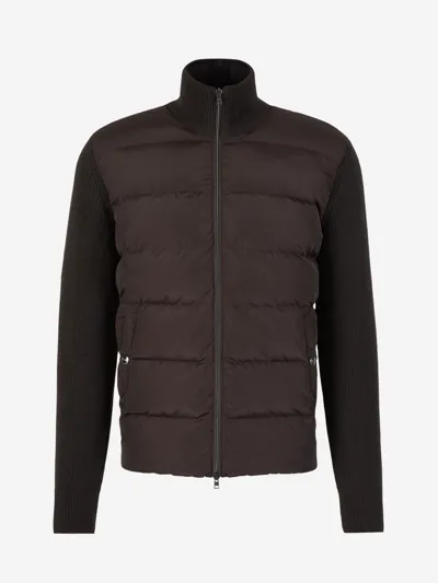 Herno High Neck Knitted Quilt Jacket In Negre