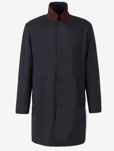 Loro Piana Contrasting Buttoned Coat In Navy