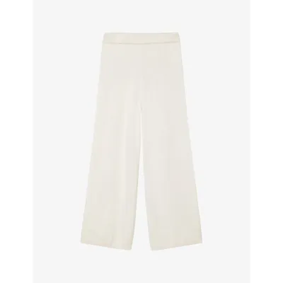 Joseph Womens Oyster White Cropped Wide-leg Mid-rise Stretch-silk Blend Trousers