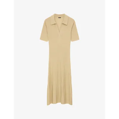 Joseph Ribbed Wool Polo Midi Dress In Safari