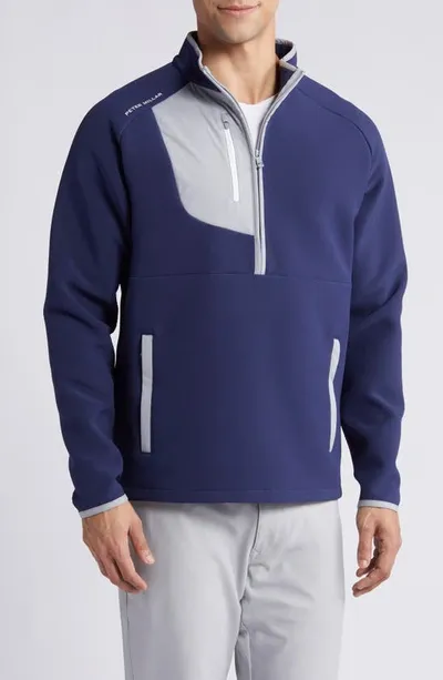 Peter Millar Galeforce Recycled Tech-jersey Half-zip Golf Top In Blue