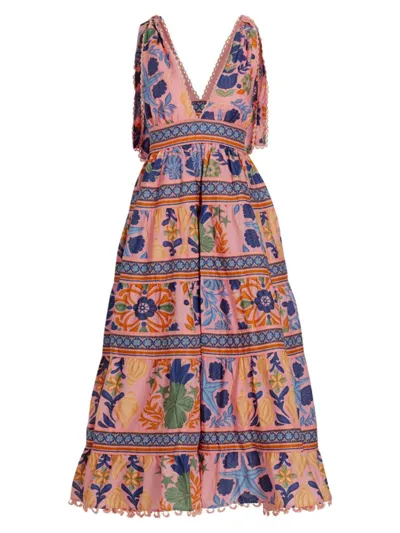 Farm Rio Seashell Tapestry Cotton Midi Dress In Seashell Tapestry Pink