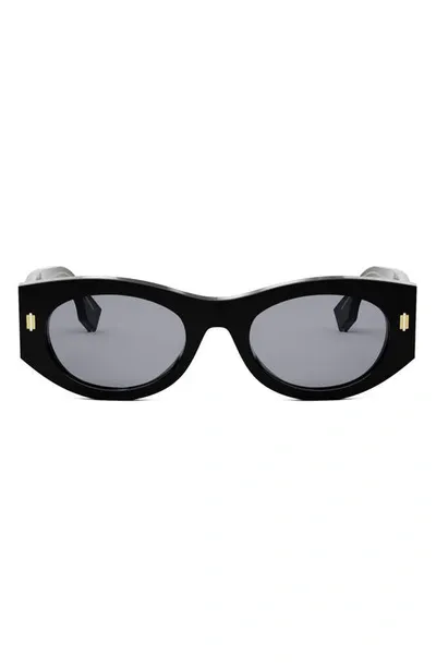 Fendi Roma Acetate Shield Sunglasses In Black Pale Blue