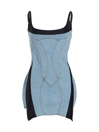 Mugler Corset Mini Dress Dresses Multicolor In Light Blue Black