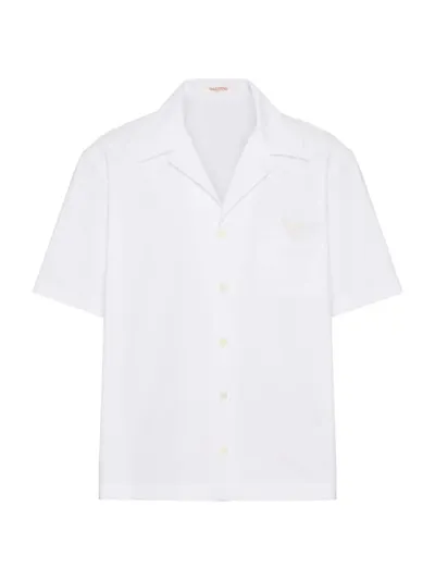 Valentino Cotton Poplin Bowling Shirt With Rubberised V Detail In White