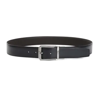 Z Zegna Logo Engraved Buckle Belt In Black