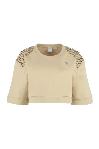 Pinko Embellished Cropped Sweatshirt In Beige