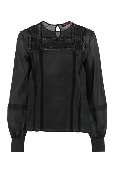 Max Mara Studio Ruffled Ramie Blouse In Black