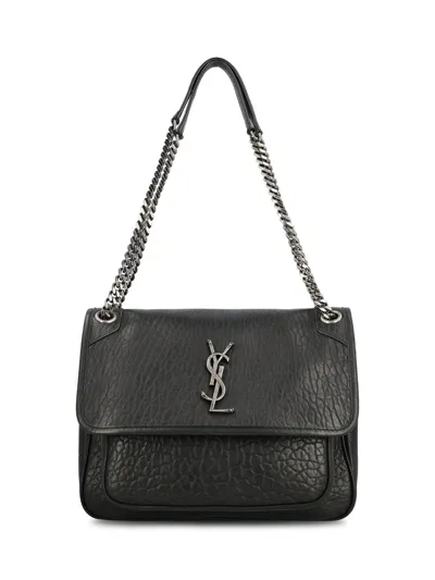 Saint Laurent Niki Logo Plaque Medium Shoulder Bag In Black