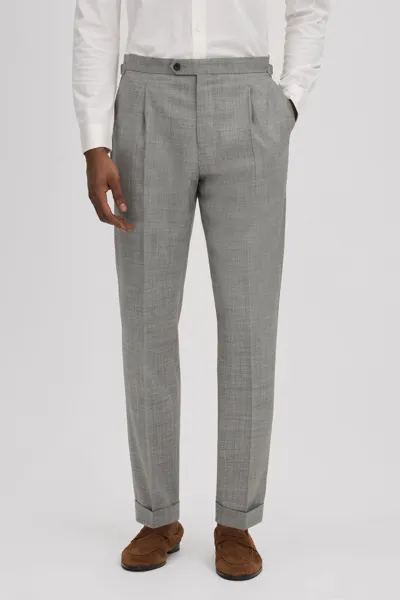 Reiss Soft Grey Valentine Slim Fit Wool Blend Trousers With Turn-ups