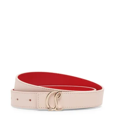 Christian Louboutin Cl Logo 25mm Beige Belt In Met Leche