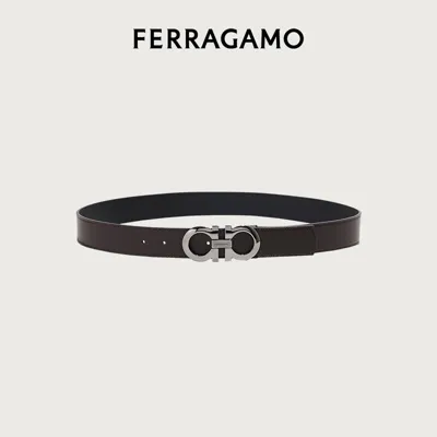 Ferragamo Reversible Gancini Buckle Belt In Black