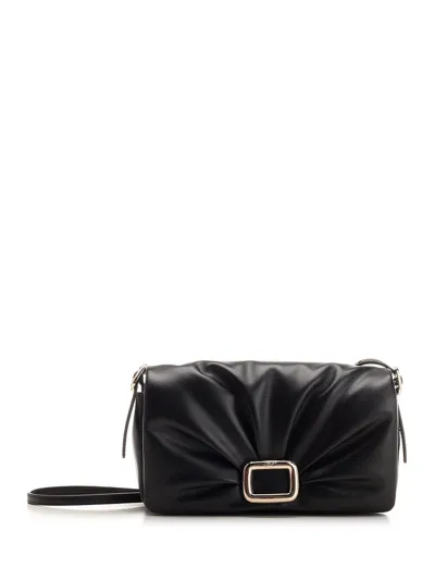 Roger Vivier Ruched Detailed Mini Crossbody Bag In Black